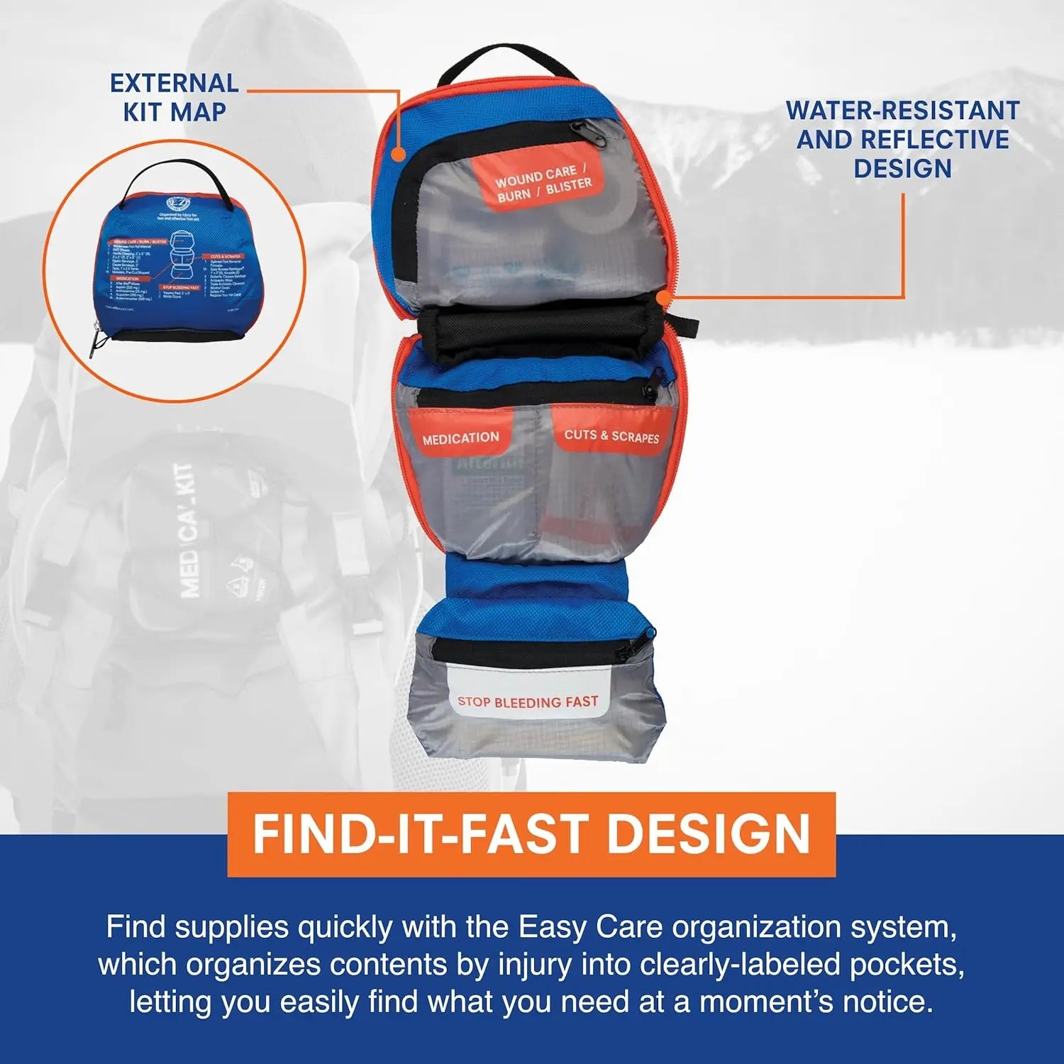 2-Person 2-Day Emergency First Aid Kit for Hiking & Outdoor Adventures with Trauma Pad & Guide