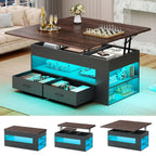 Lift Top Coffee Table with Storage Hidden Compartment 2 Fabric Drawers LED Light