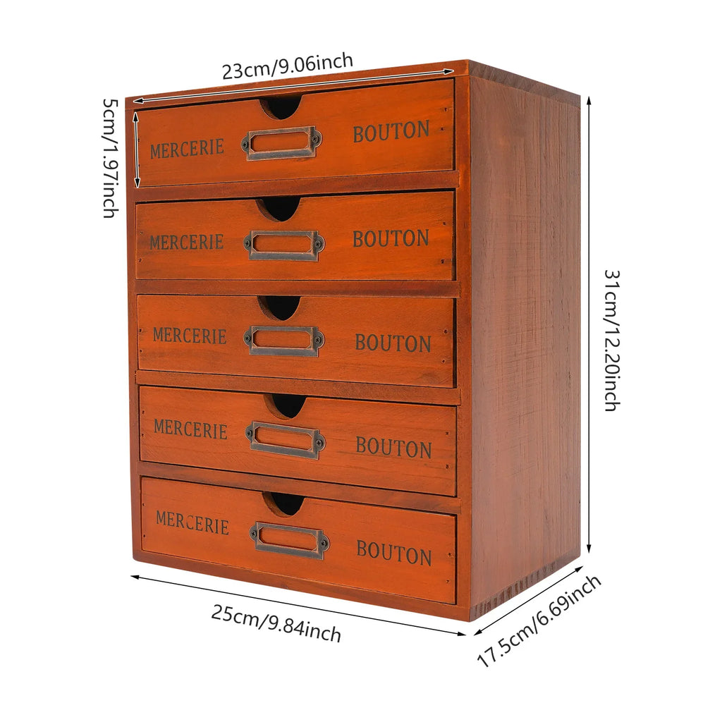 5-Drawer Wooden Desk Organizer