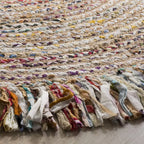 Handmade Boho Fringe Jute & Cotton Area Rug - 5' Round, Ivory & Light Beige, Ideal for High Traffic Living Room and Bedroom