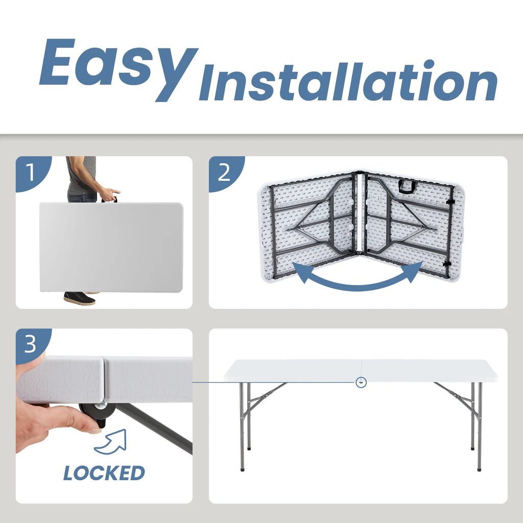 4/6/8 FT Portable Folding Outdoor Indoor Heavy Duty Table with Carrying Handle Safety Lock For Camping Picnic Dining