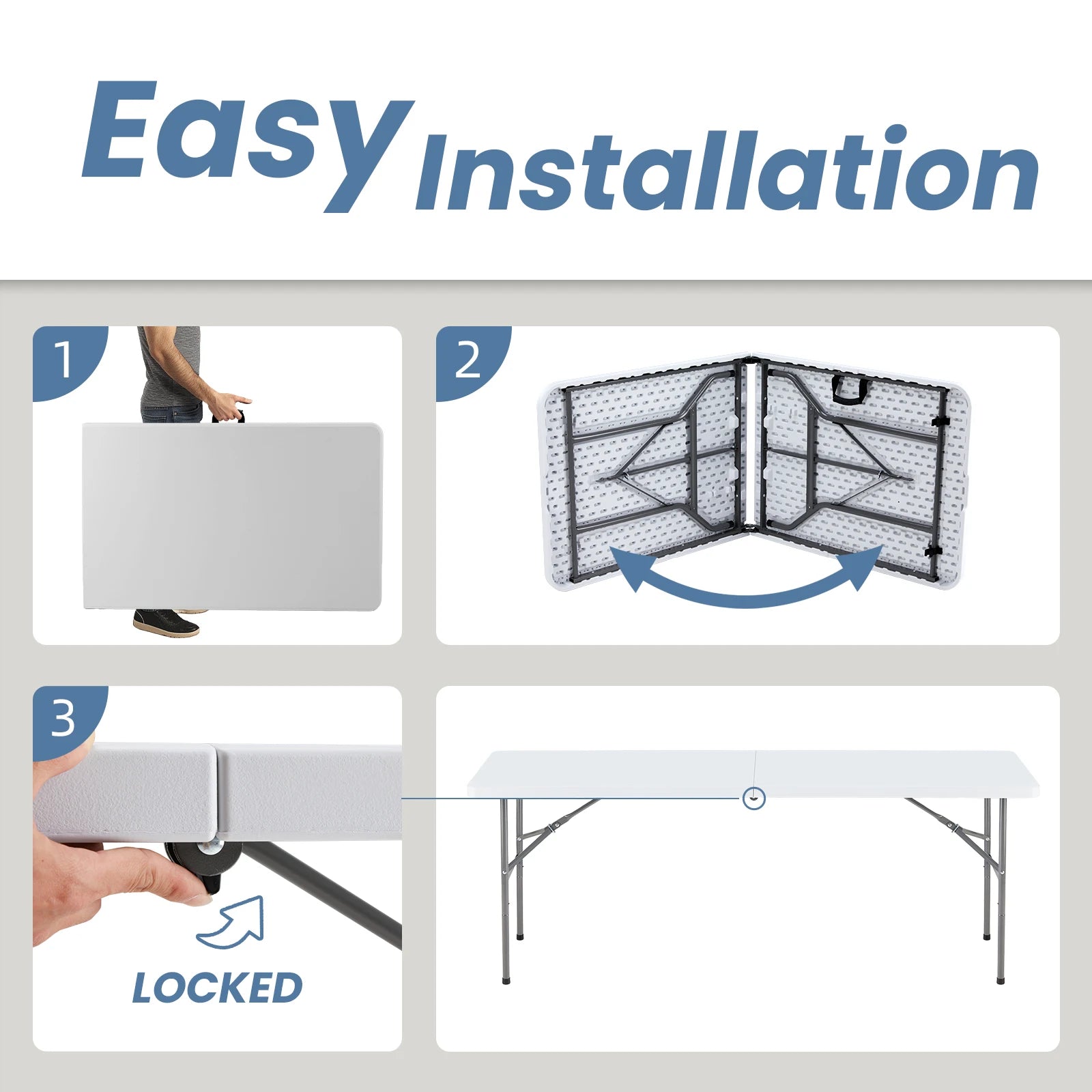 4/6/8 FT Portable Folding Outdoor Indoor Heavy Duty Table with Carrying Handle Safety Lock For Camping Picnic Dining