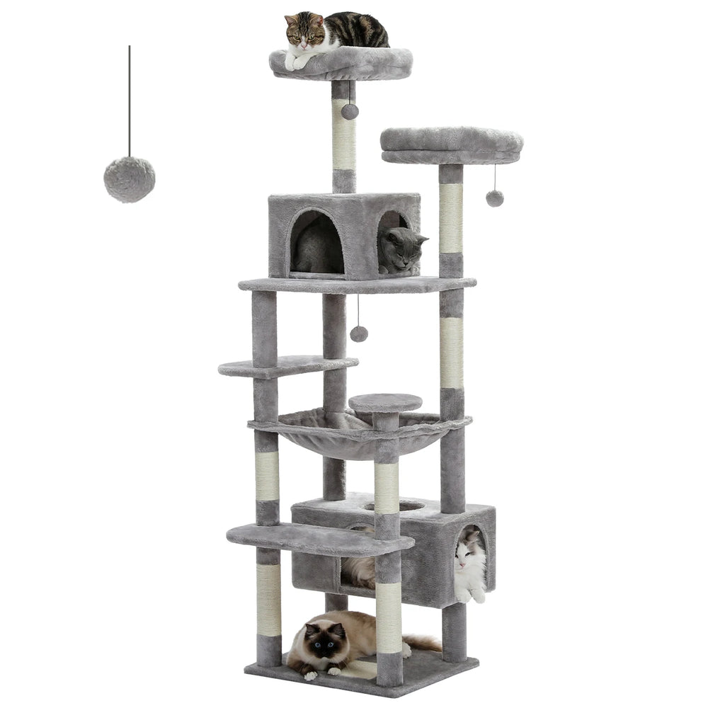 Large Cat Tree and Tower for Indoor Cats With Sisal-Covered Scratching Posts Spacious Hammock Padded Perches