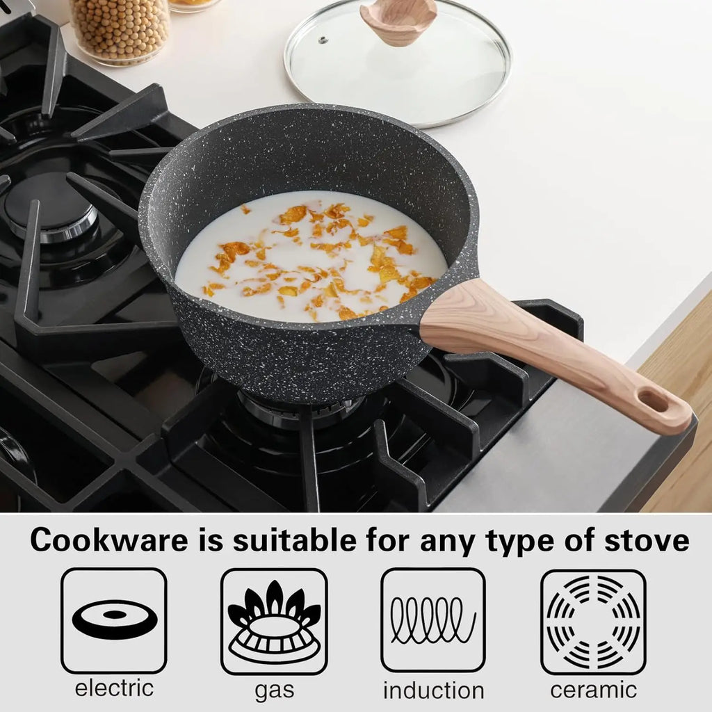 1.5QT & 2.5QT Non-Stick Saucepan Set with Lid, PFOA/PFOS Free