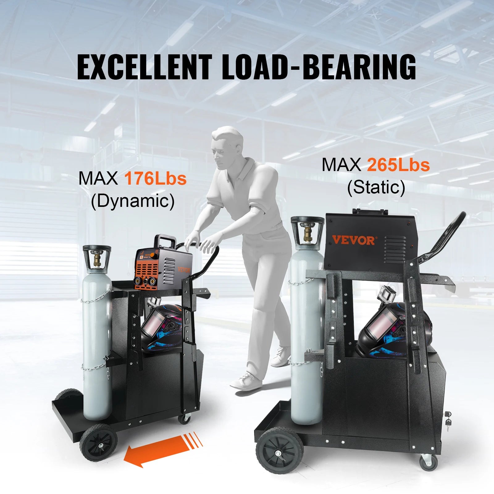 2-Tier Heavy Duty Welder Cart with 360° Swivel Wheels Tank Storage Cabinet for  ARC Plasma Cutter Machine