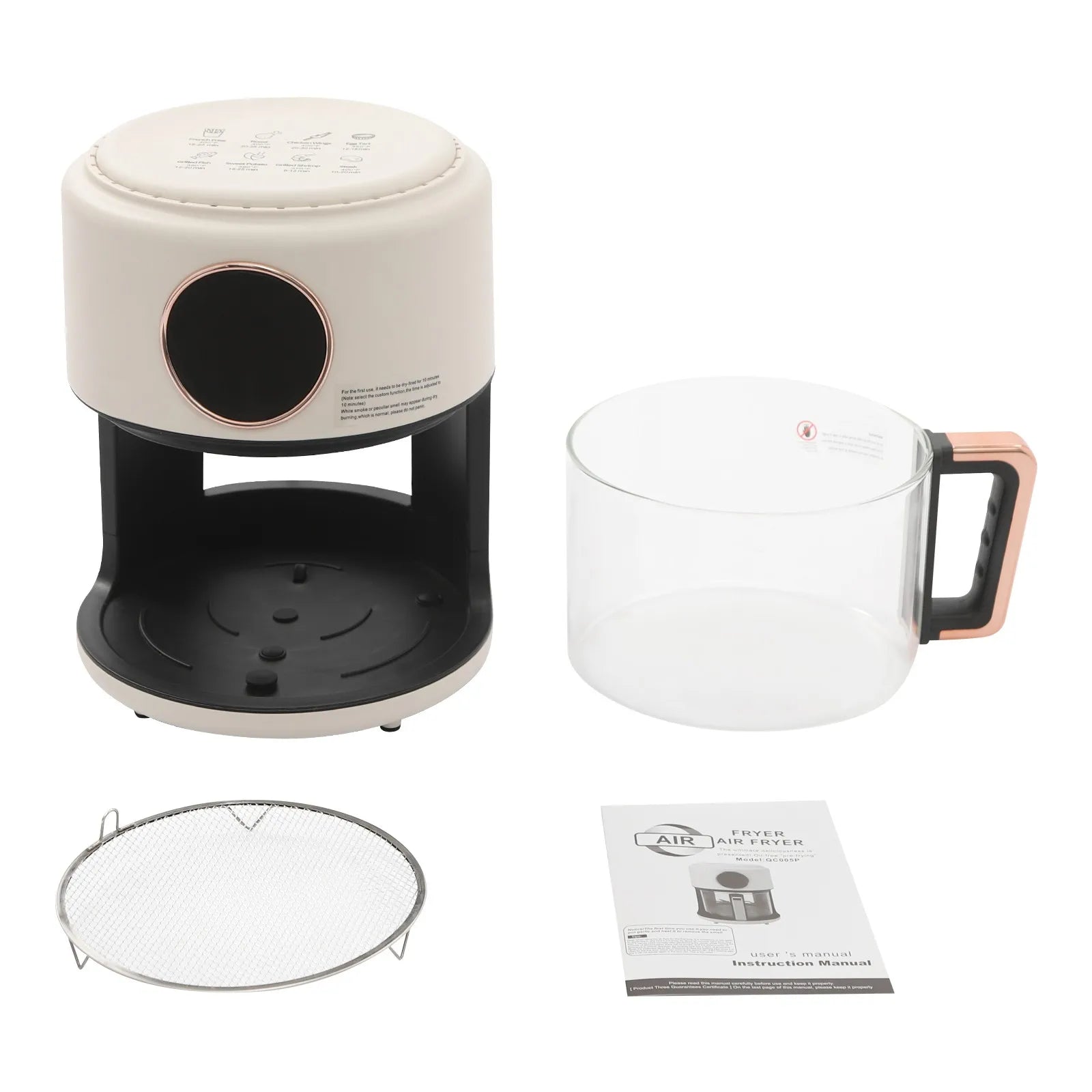4.2L 1200W Airy Fryer with 2 Years Manufacturer Warranty Glass Air Fryer 6-in-1 Functions 360° Viewable Airy Fryer for Home Kitchens, Restaurants, Family Gatherings, Outdoor Picnics, Food Stalls