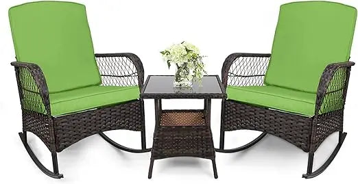 3 pcs Rocking Bistro Set for Porch Lawn Garden Backyard Deck