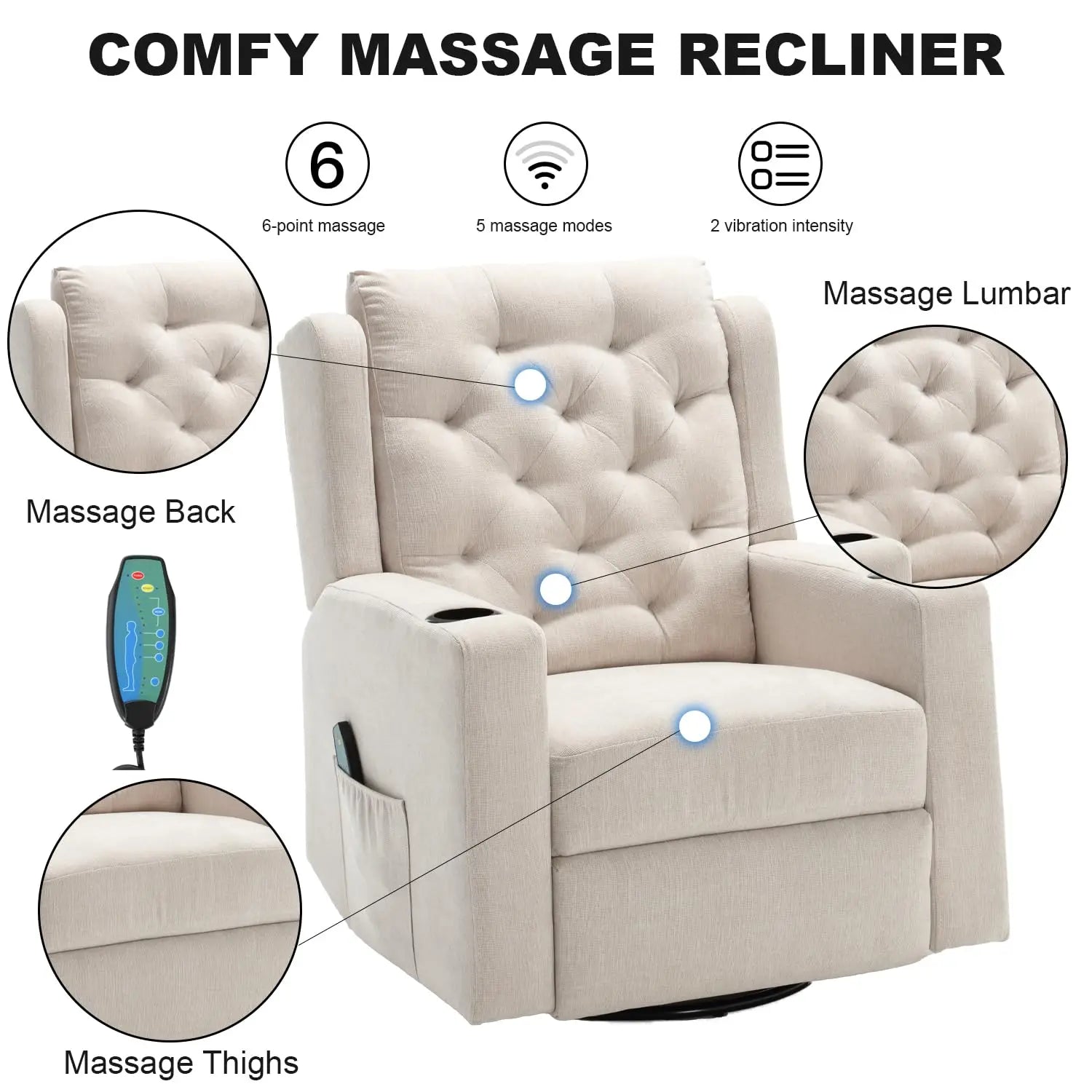 Oversized Massage Recliner Chair Swivel Rocker Recliner