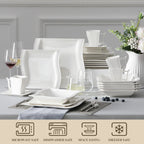 MALACASA 30 Piece White Porcelain Dinner Set with 6PCS Dinner Plate/Dessert/Soup/Mug/Saucer Tableware Set for 6-12 Person
