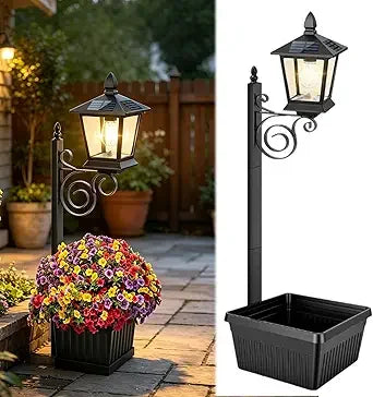 2-Pack Outdoor Solar Light Posts—Solar Street Lights with Planters, Wall-Mounted/Freestanding Planter Lights, Suitable for Gardens, Yards, Pathways, and Porches