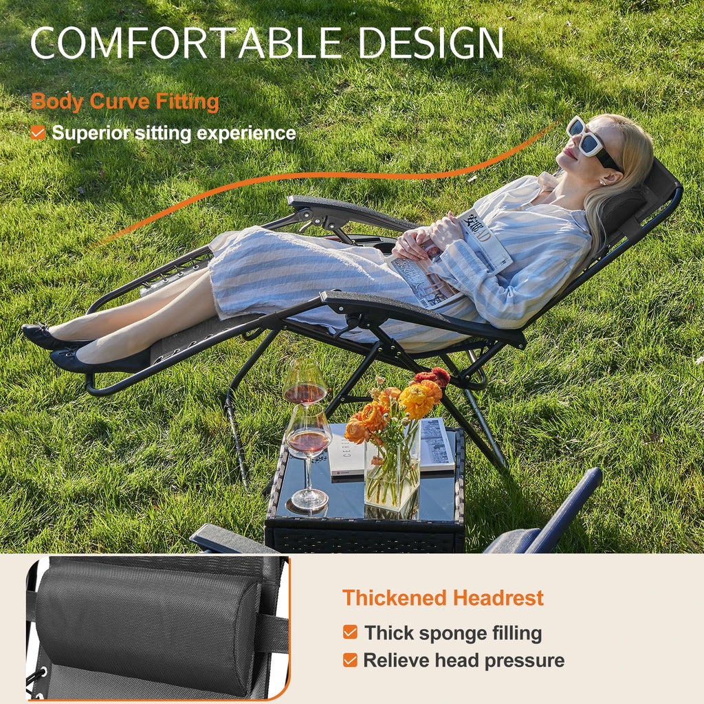 Zero Gravity Portable Recliner Camping Patio Lounge Chair with Cup Holder Trays Adjustable Pillow