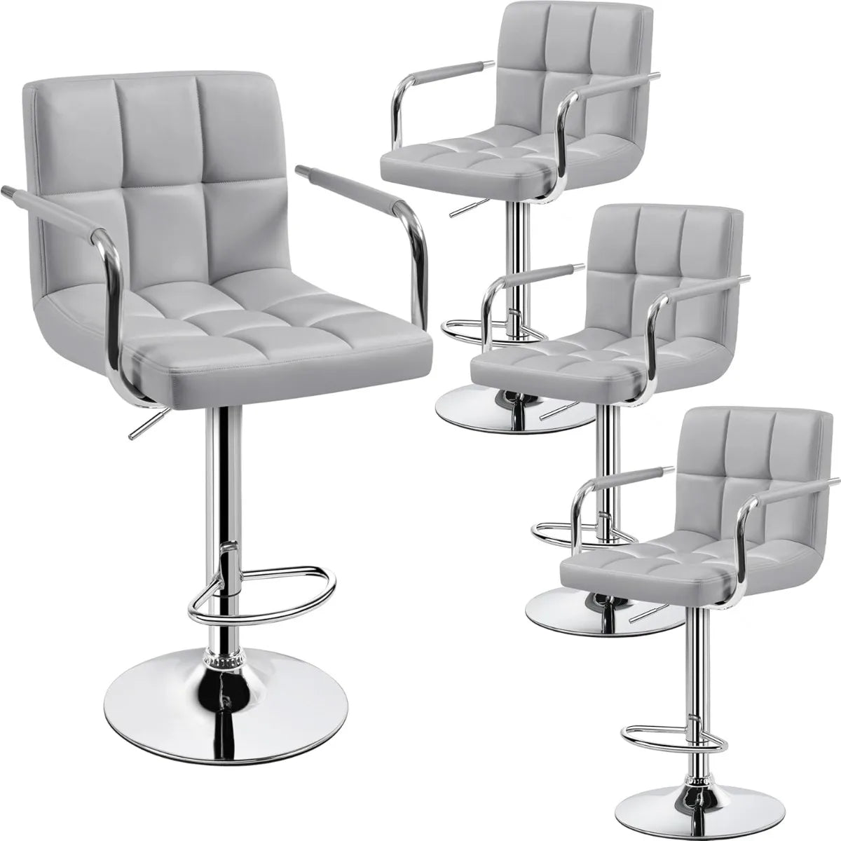 Adjustable Swivel Bar Stools Set of 2, Hydraulic Counter Height with Armrest & Back, PU Leather for Kitchen & Bar