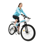 26 Inch Folding Mountain Bike 21-Speed High-carbon Steel MTB with Dual Disc Brake System Adult Mountain Bicycle Height Adjustable for Men Women,
