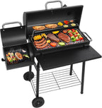 Spacious Barrel Charcoal BBQ Grill with Offset Smoker - Perfect for Outdoor Backyard, Camping, and Parties