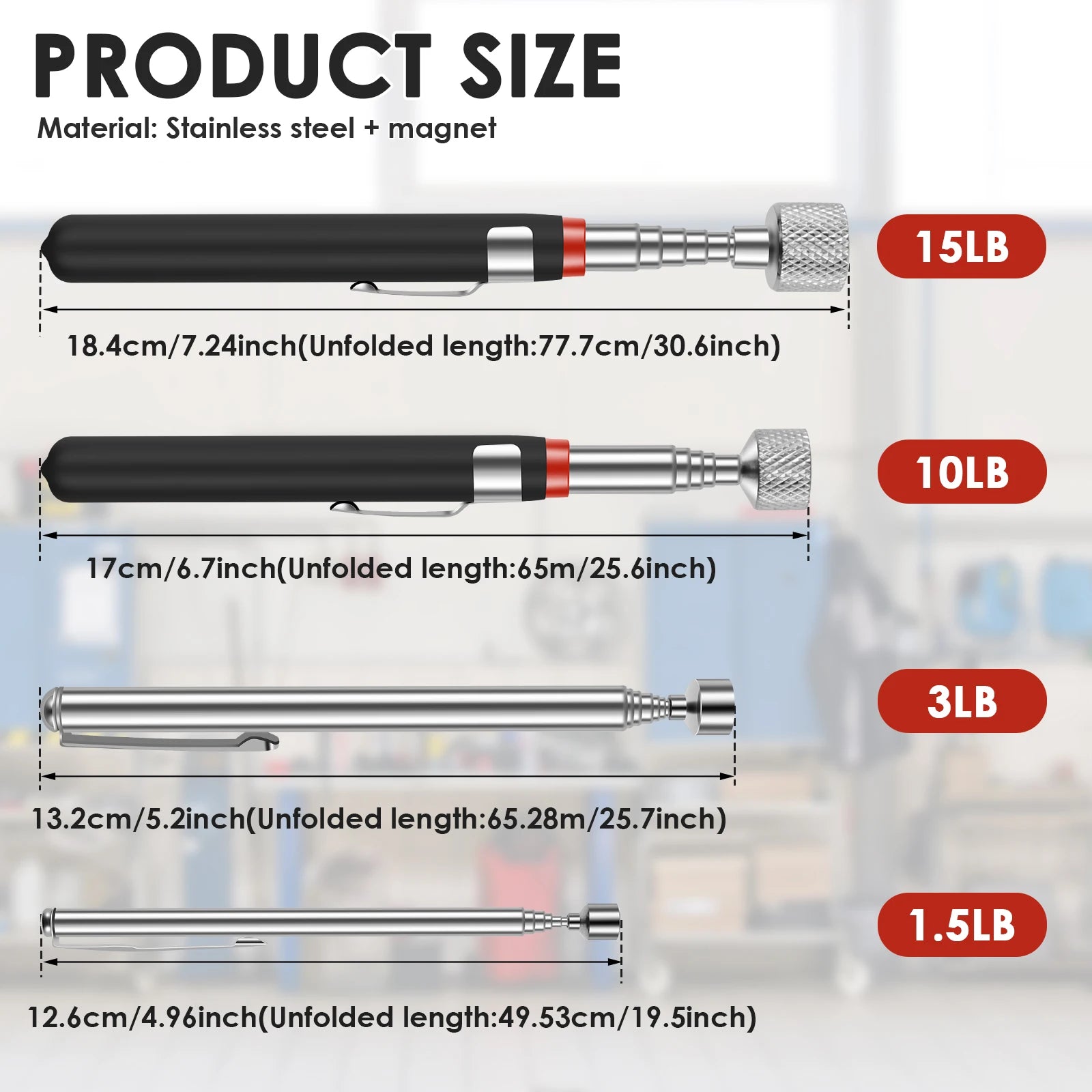 Telescoping Magnetic Pickup Tool 4 Pack (2LB, 5LB, 12LB, 20LB)