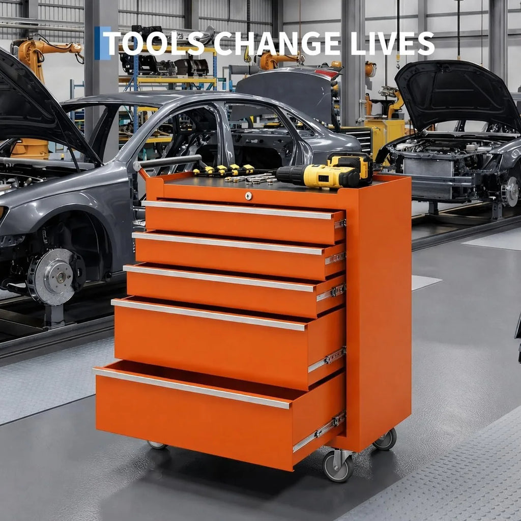 5 Drawer Rolling Tool Chest with Wheels, Locking Tool Storage Cabinet Cart with Drawer Liners, Portable Metal Toolbox Organizer for Garage Workshop Repair