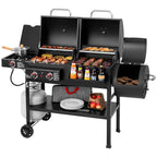 2-Burner Gas and Charcoal Combo Grill with Offset Smoker & Side Burner, 34,000 BTU Dual Fuel Grill, 1020 Sq. In.