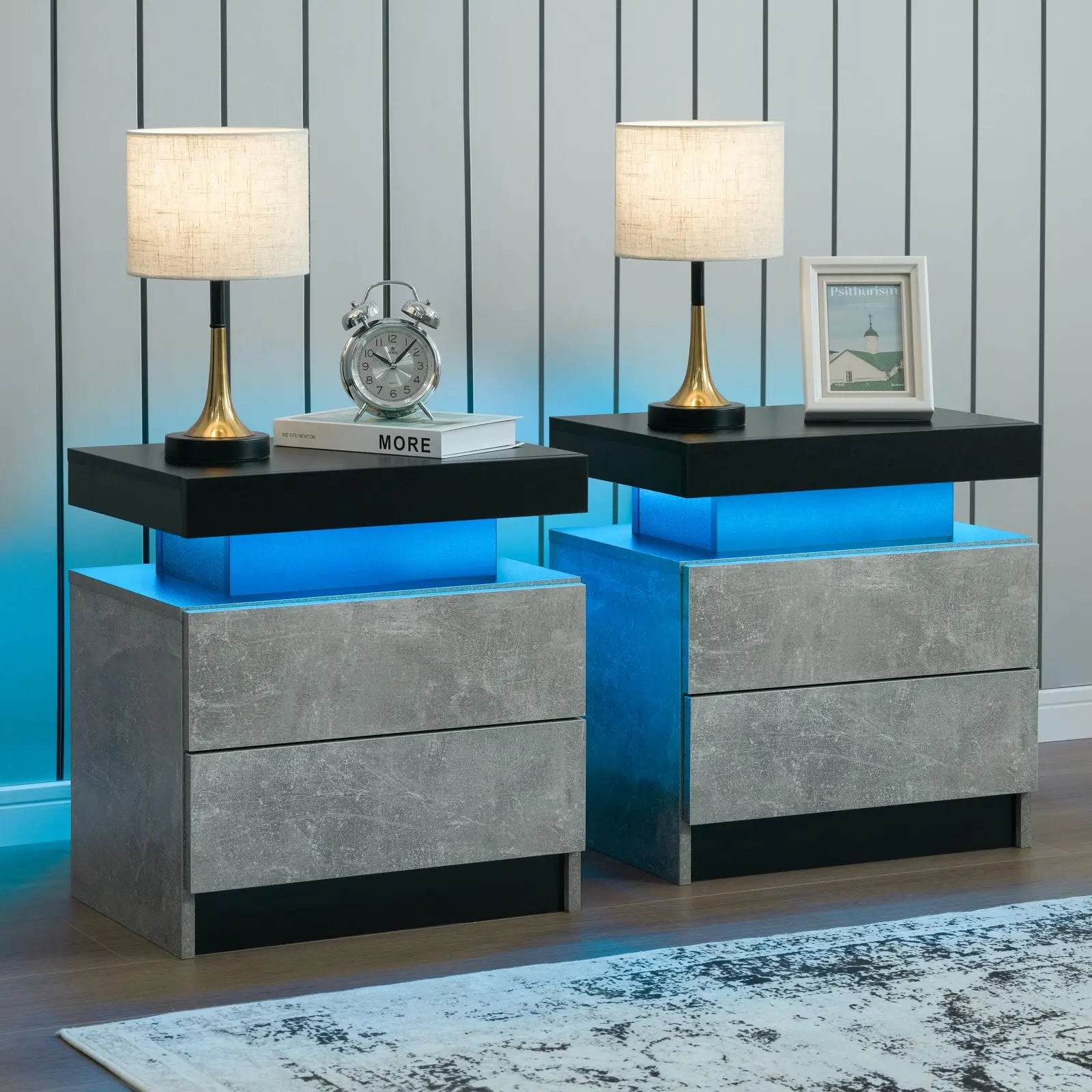 2 LED Nightstand with 2 Drawers