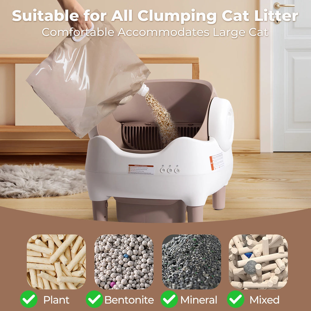 Self Cleaning Automatic Cat Litter Box with APP Control, Odor-Free  Large Waste Bin, Open-Top for Multi Cats