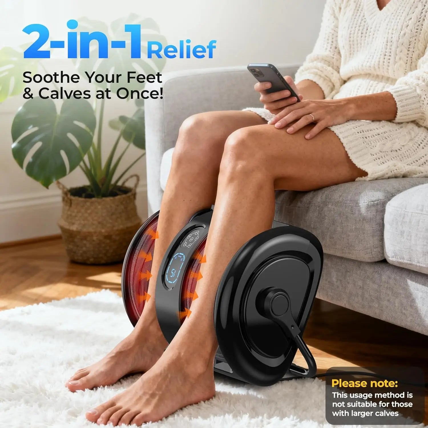 Electric Foot Calf Massager  3 Levels Deep Tissue Washable Cover Hot Compress