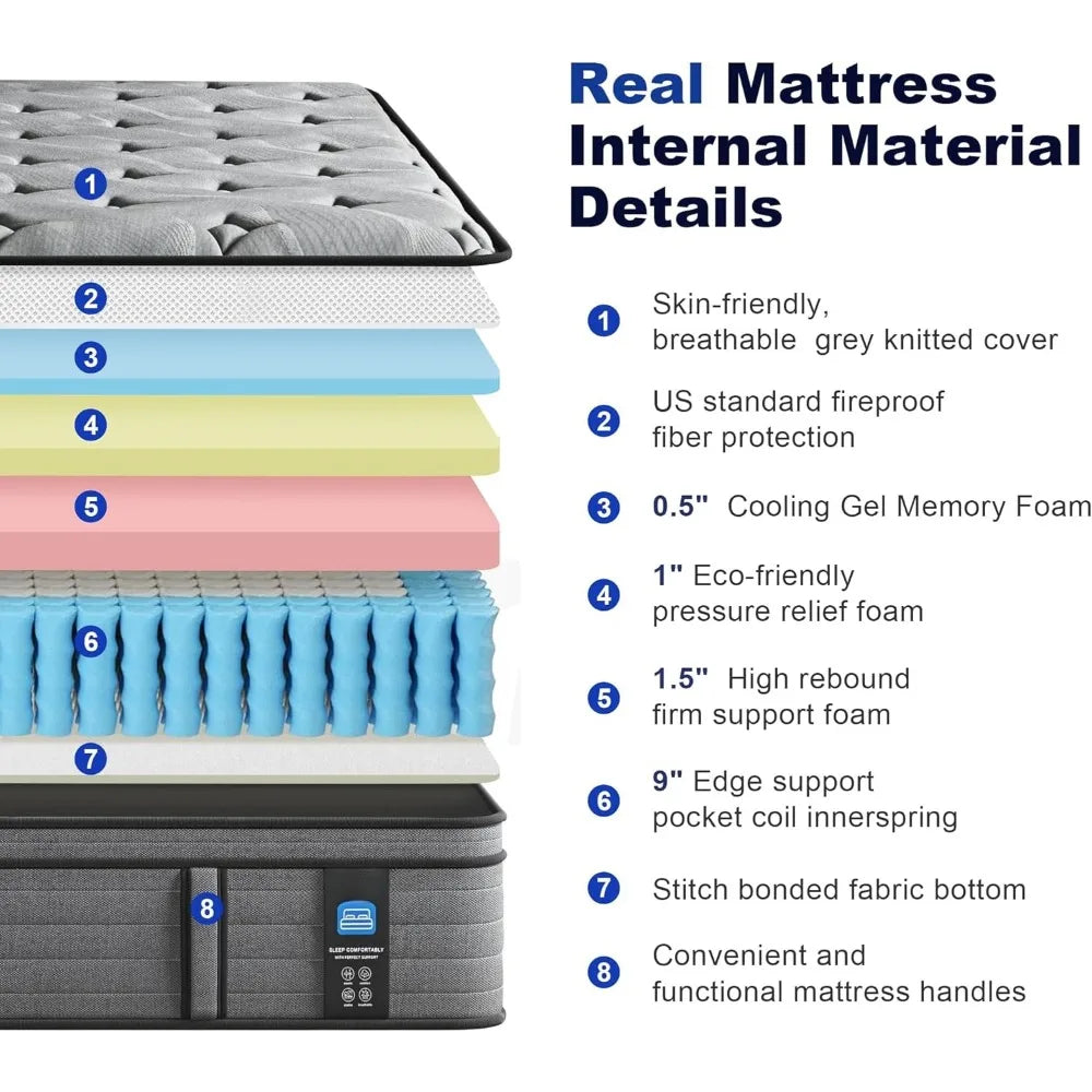Firm Queen Mattress,12 Inch Hybrid Mattress with Extra Lumbar Support for Back Pain Relief, Cool Sleep