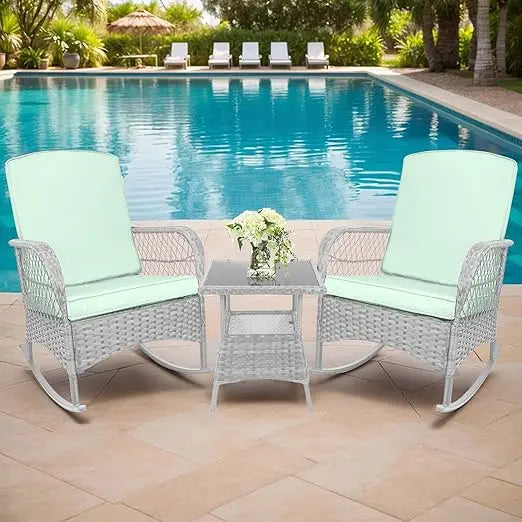 3 pcs Rocking Bistro Set for Porch Lawn Garden Backyard Deck