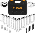 33-Piece Ratchet Wrench Set with SAE & Metric Sizes, 72-Tooth Gear, CR-V Steel, and Organizer Case for Mechanics & DIY