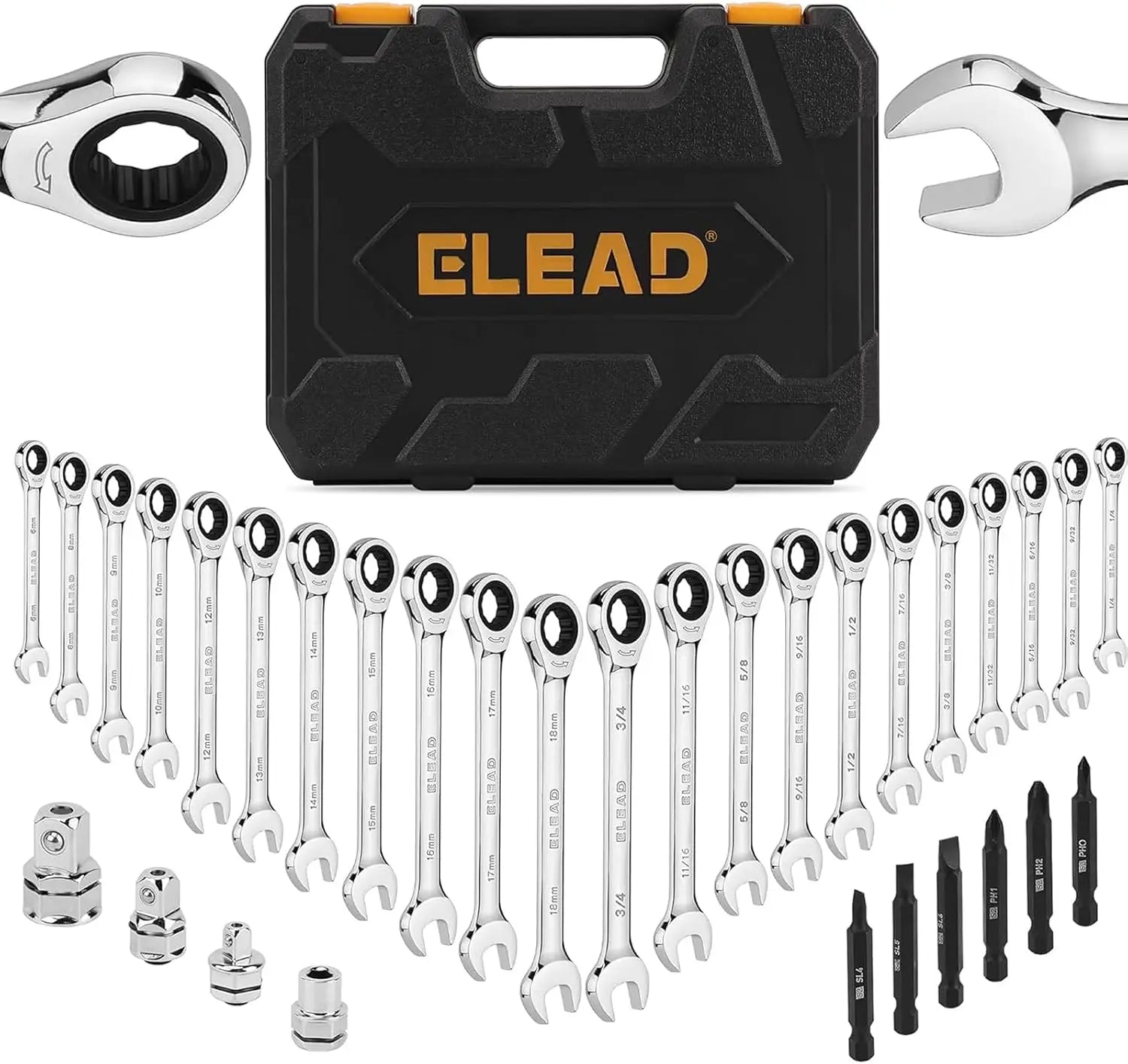 33-Piece Ratchet Wrench Set with SAE & Metric Sizes, 72-Tooth Gear, CR-V Steel, and Organizer Case for Mechanics & DIY