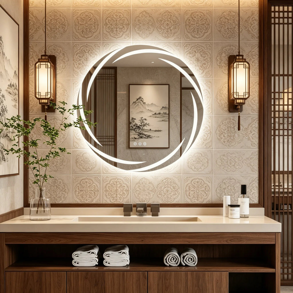 60/80CM LED Bathroom Mirror Circle Backlit HD Wall Antifog Vanity Mirror Shatterproof 3 Colors Lights Dimmable