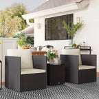 3 Piece Patio Furniture Set, Folding Wicker Bistro Furniture Sets, Brown