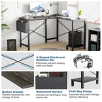 50 Inch Office Writing PC Wooden Table with CPU Storage Shelf & Side Bag for Home Office Bedroom Small Space