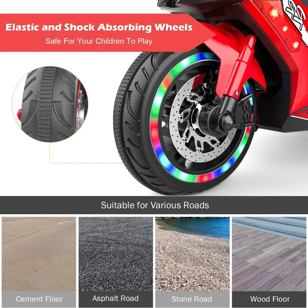 Kids Ride On Motorcycle,12V Electric Battery Powered Ride On Bike,2 Wheels Electric Motorcycle for Kids Ages 3-6 Years（Red）