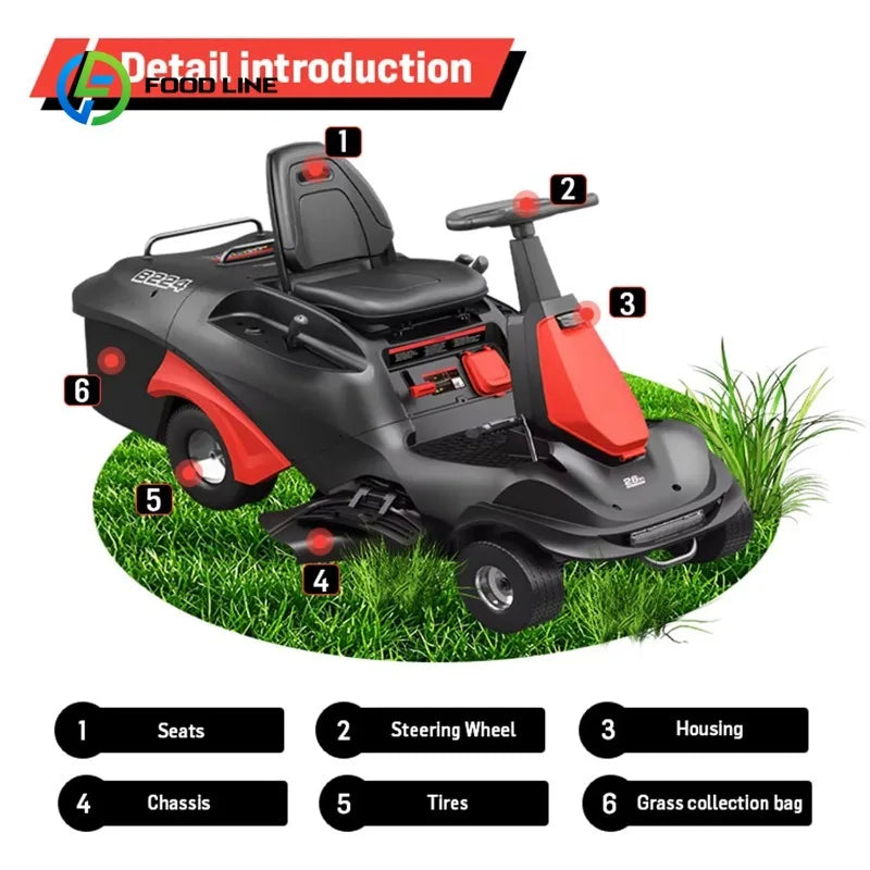 High Power 4.5KW 224CC Riding Lawn Mower Battery Quick Start Lawn Tractor for Residential