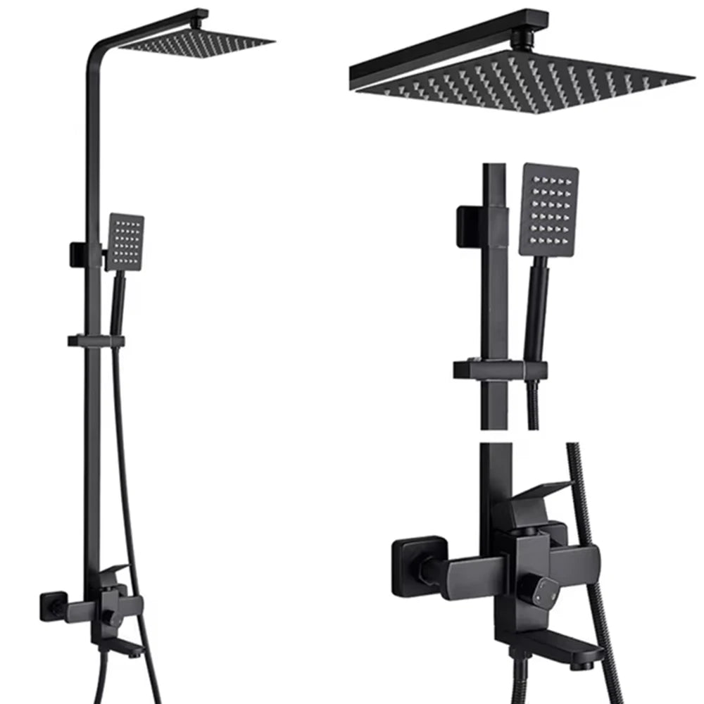 Luxury Bathroom Shower Faucet Wall Mounted Swivel Spout Shower Set Square Rainfall Water Tap Mixer System Hot Cold Taps