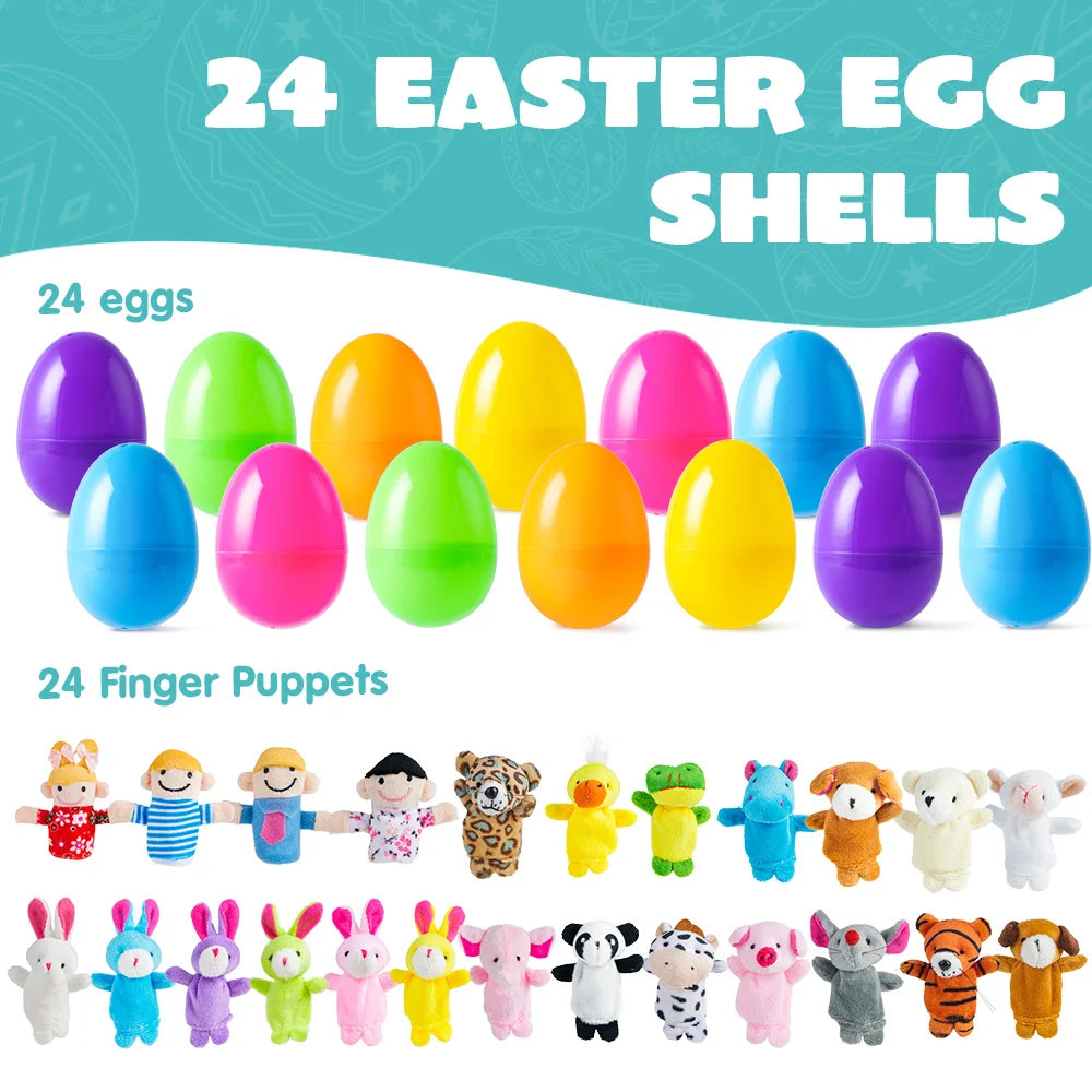 24 Pcs Easter Eggs Prefilled with Cartoon Animal Puppets Easter Hunt Basket Stuffers