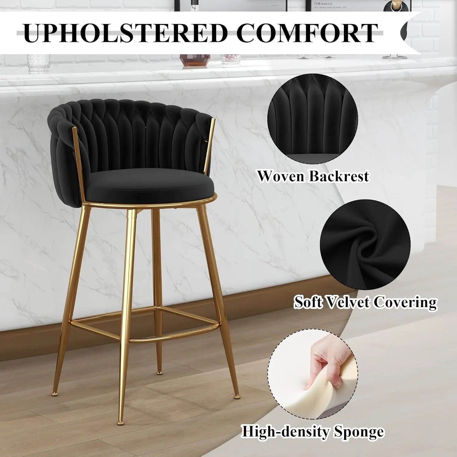 27″ Counter Stools with Upholstered Backrest