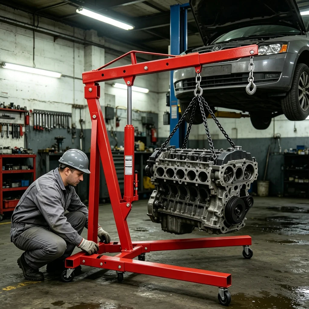 2 Ton Foldable Shop Crane & Hoist | Hydraulic Lift for Engine, Transmission & Axle | Max 6.89ft Height, Heavy Duty Steel Trolley