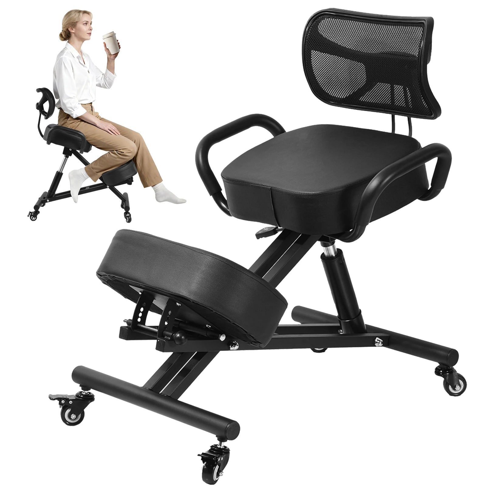 Kneeling Chair with Back Support, Height Adjustable Kneeling Chair for Men, Women, Children
