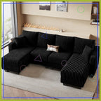U-Shaped Sectional Sofa with Reversible Chaises & Ottomans, Corduroy Fabric
