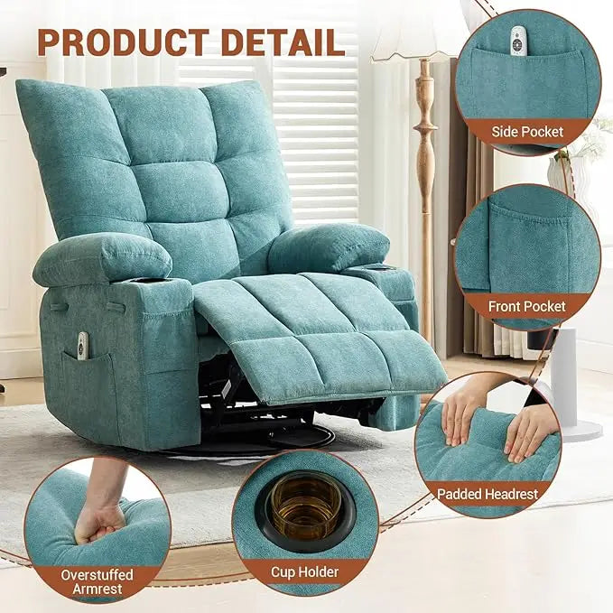 Swivel Rocker Recliner Chair with Heat and Massage