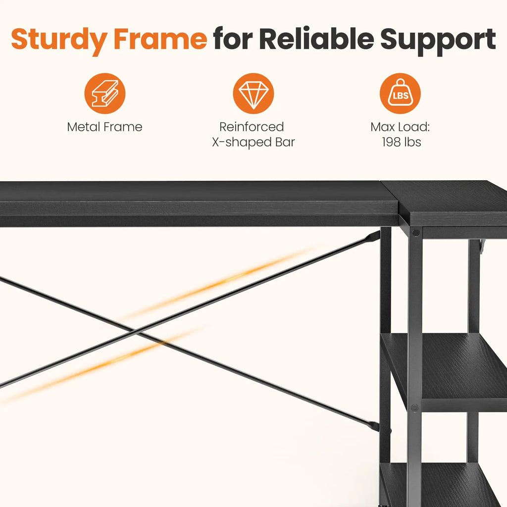 L Shaped Desk 47 Inch Computer Desk with Reversible Storage Shelves