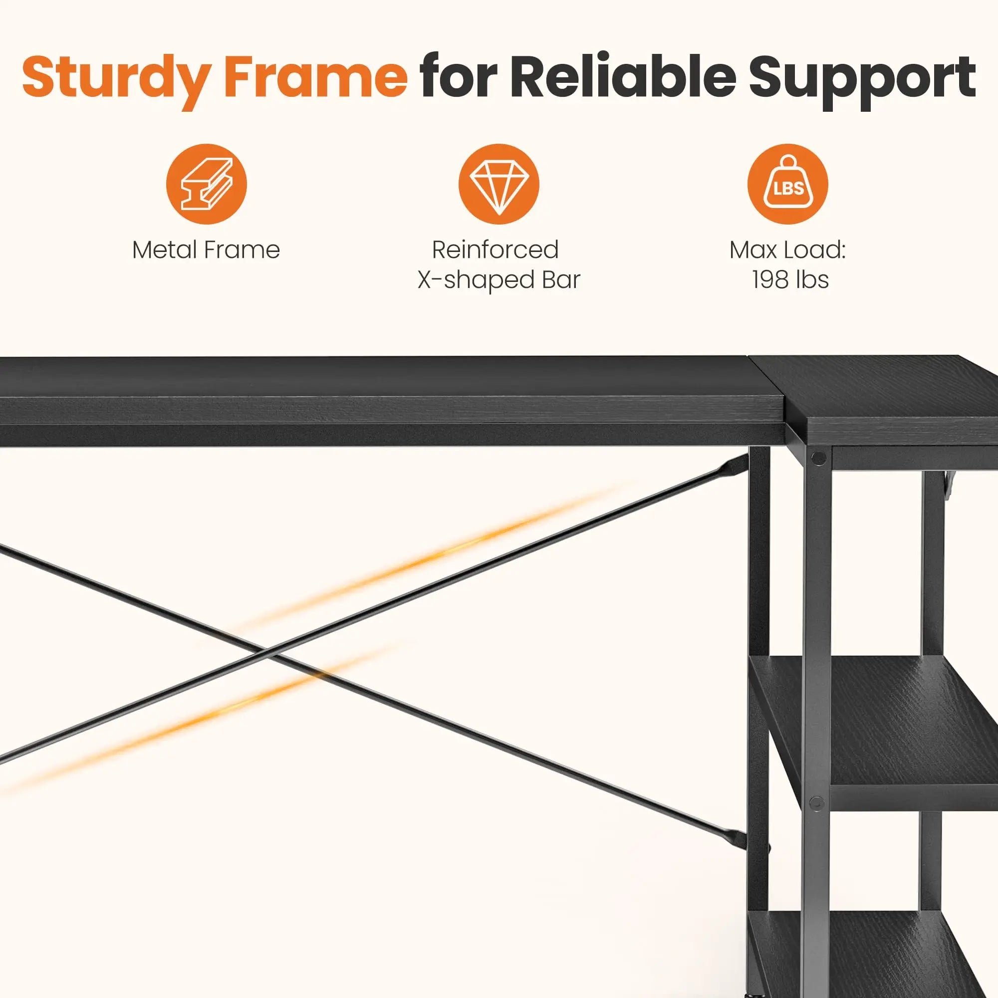 L Shaped Desk 47 Inch Computer Desk with Reversible Storage Shelves