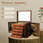 Wooden Jewelry Box with Lock Retro Drawer Style Display