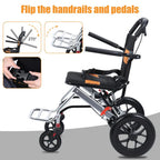 Lightweight Foldable Transport Wheelchair, 15.75-inch Transport Chair With Handbrake