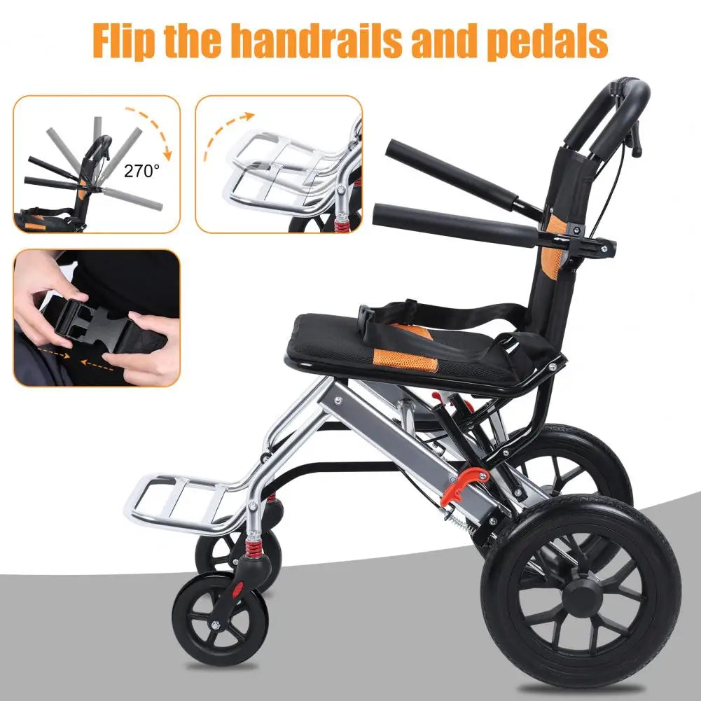 Lightweight Foldable Transport Wheelchair, 15.75-inch Transport Chair With Handbrake