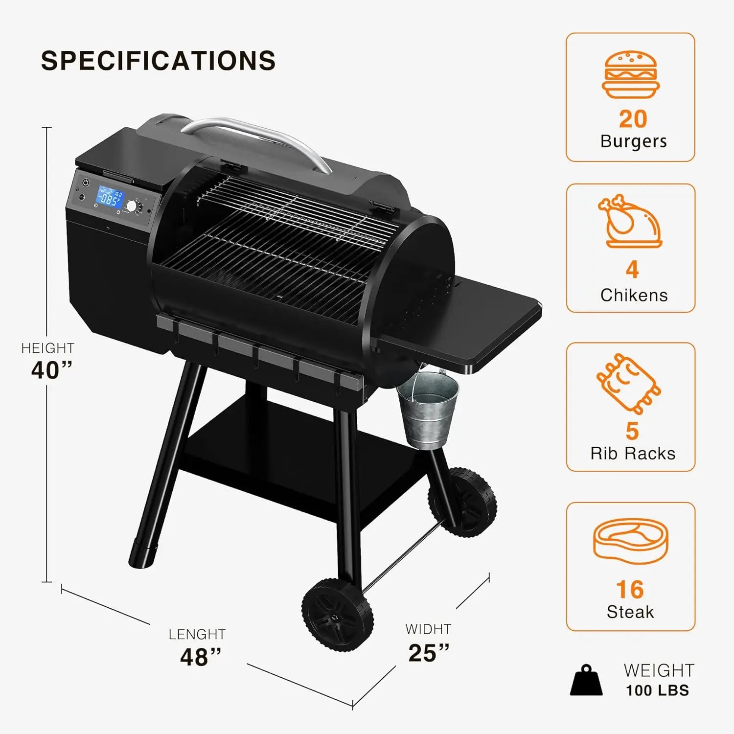 LCD Control Wood Pellet Smoker Grill, 456 SQ. IN Cook Area, Pellet Grill with Auto Feed