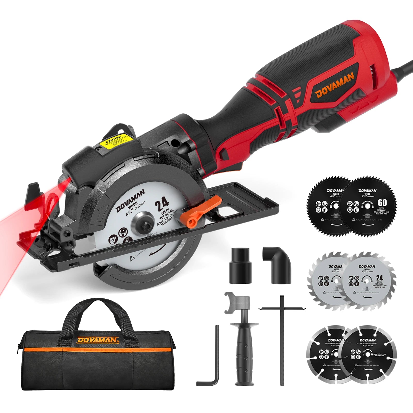 4-1/2" Circular Saw, Laser Guide, Metal Handle, 6 Blades, 1-11/16"(90°) Cut Depth, for Wood, Metal & Tile