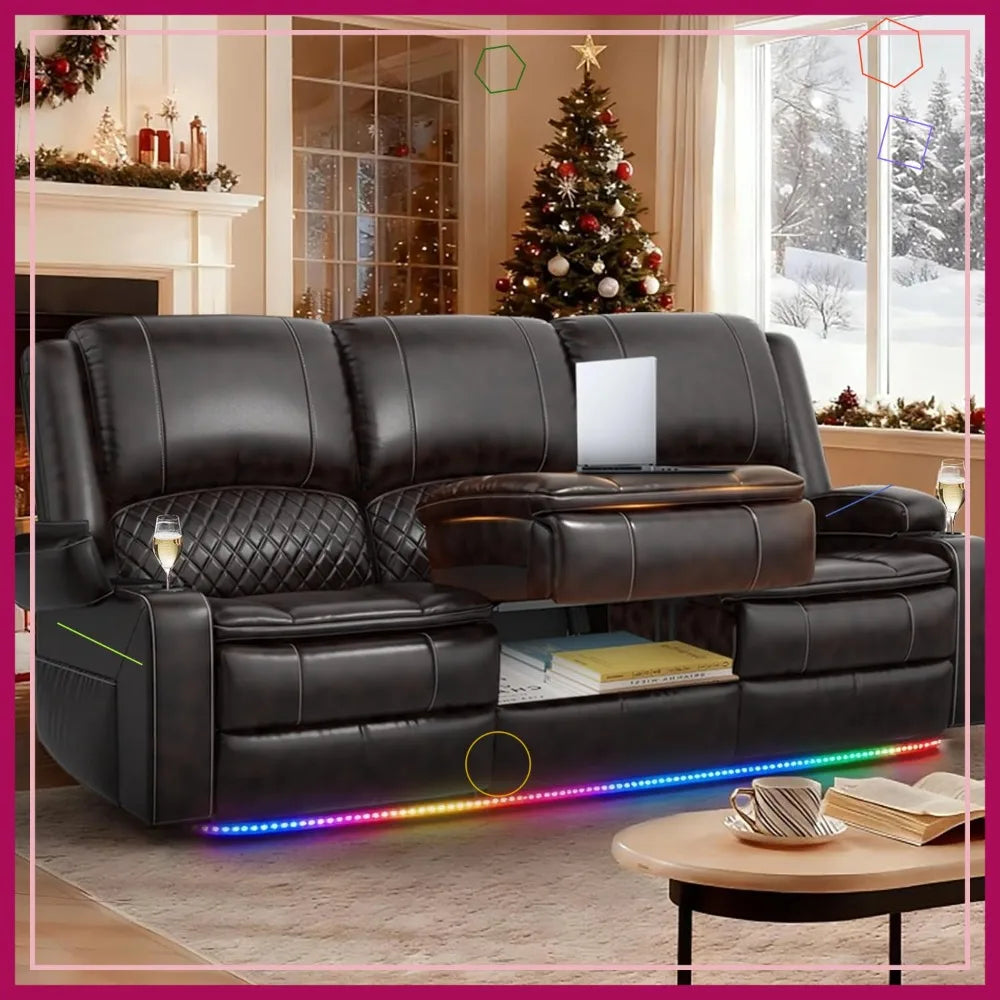 3 Seater Recliner Sofa with Liftable Console, USB Ports & Cup Holders
