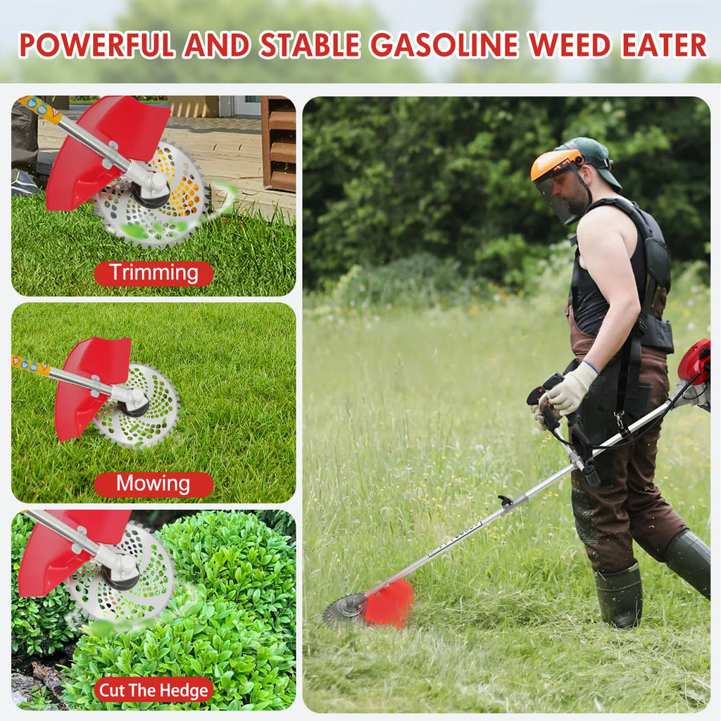 52cc  2-Stroke 4-in-1 Adjustable Straight Shaft Gas Power Weed Eater with 4 Trimmer Heads