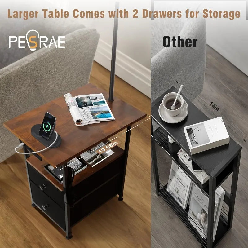 Reading Floor Lamp with Table, Charging Ports and Drawers